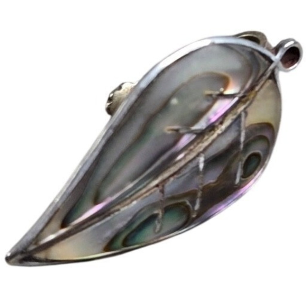 Vintage Mexican 925 Sterling Silver Abalone Earring Leaf Screw Back Single
